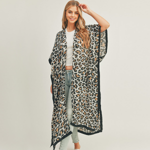 Leopard Pattern Long Kimono Beige