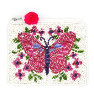 Floral Butterfly Seed Bead Coin Purse