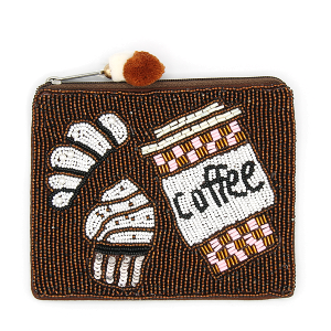 Coffee Breakfast Seed Bead Coin Purse
