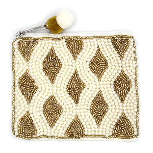 Geometric Pearl Accent Seed Bead Coin Purse