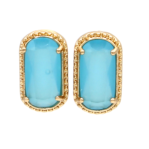 Oval Shape Mini Gem Gold Turquoise Earrings