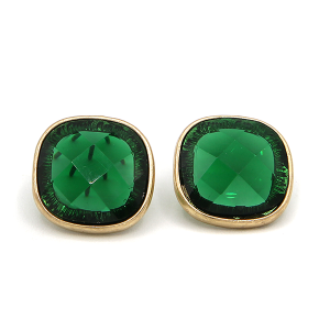 Stud Square Gem Accent Emerald Gold Earrings