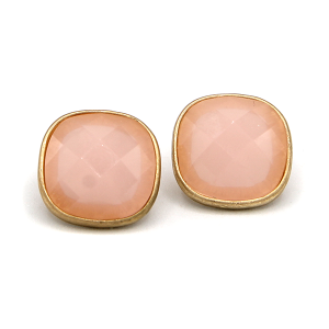 Stud Square Gem Accent Pink Gold Earrings