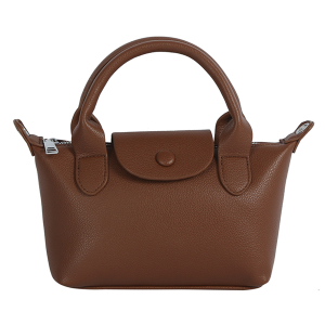 Mini Leatherette Top Handle Handbag Brown
