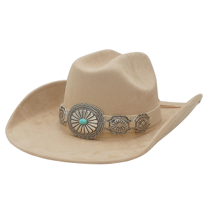 Concho Charm Linked Band Micro Suede Cowboy Hat Beige