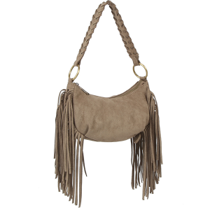Fringed Hobo Bag Braided Shoulder Strap Stone Handbag