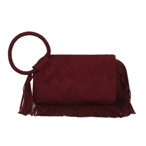 Western Fringe Braided Handle Wristlet Burgundy