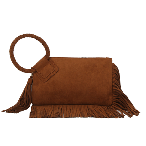 Western Fringe Braided Handle Wristlet Brown