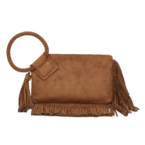 Western Fringe Braided Handle Wristlet Tan