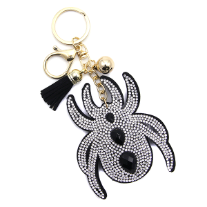 Rhinestone spider clear black Keychain