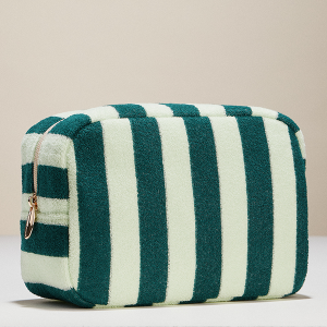 Stripe Pattern Terry Cloth Green Cosmetic Pouch