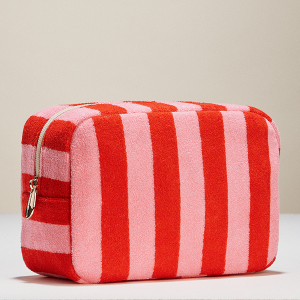 Stripe Pattern Terry Cloth Red Cosmetic Pouch
