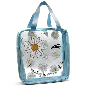 Clear Square Travel Tote Daisies Light Blue