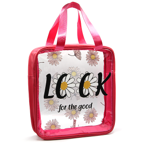 Clear Square Travel Tote Daisies Fuchsia