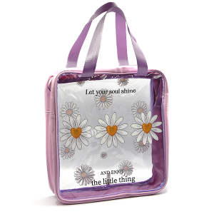 Clear Square Travel Tote Daisies Lavender
