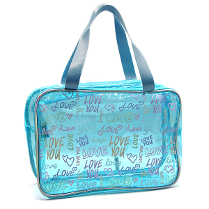 Clear Rectangle Travel Tote Love You Light Blue