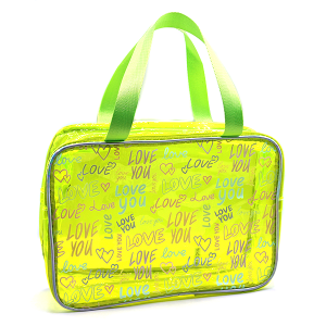 Clear Rectangle Travel Tote Love You Lime