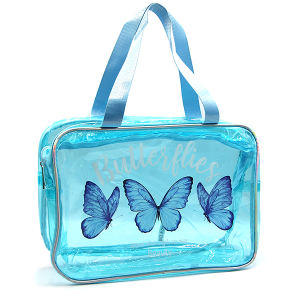 Clear Rectangle Travel Tote Butterflies Light Blue 