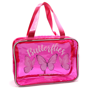 Clear Rectangle Travel Tote Butterflies Fuchsia