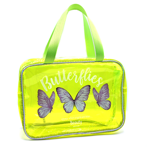 Clear Rectangle Travel Tote Butterflies Lime
