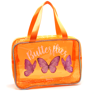 Clear Rectangle Travel Tote Butterflies Orange