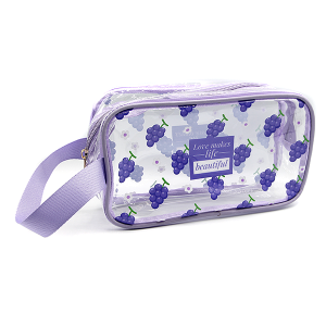 Clear Cosmetic Bag Grape Fruit Print Love Makes Life Beautiful Purple