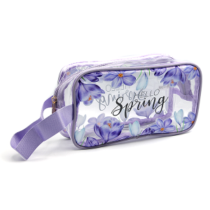 Clear Cosmetic Bag Floral Print Hello Spring Purple