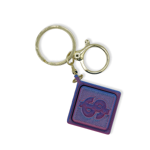 3D Printed Fidget Clicker Dollar Sign Cube Keychain Blue Fuchsia
