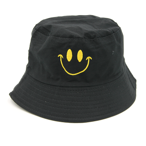 Reversible Cotton Bucket Hat Happy Face Black
