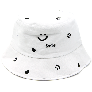 Reversible Cotton Bucket Hat Happy Face Smile White