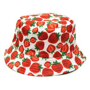 Reversible Cotton Bucket Hat Strawberries Red White