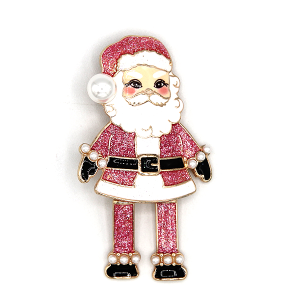 Santa Claus 2.75" Glitter Enamel Brooch Pink