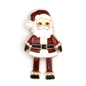 Santa Claus 2.75" Glitter Enamel Brooch Red
