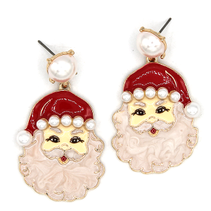 Santa Claus Pearl Enamel Christmas Red Earrings