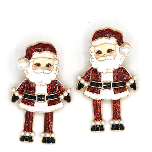 Santa Claus Glitter Enamel Dangle Christmas Red Earrings