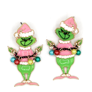 Green Monster Bead Ornaments Enamel Pink Earrings