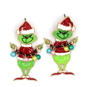 Green Monster Bead Ornaments Enamel Red Earrings