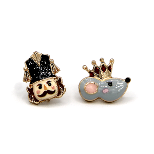 Mouse King And Nutcracker Head Enamel Christmas Gold Earrings