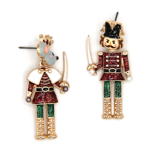 Mouse King And Nutcracker Enamel Christmas Red Earrings