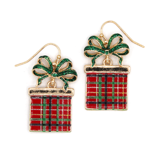 Christmas Gift Box Enamel Red Earrings