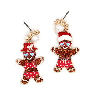 Summer Gingerbread Couple Enamel Christmas Red Earrings