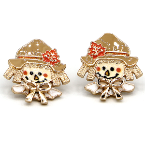 Scarecrow Enamel Fall Gold Earrings