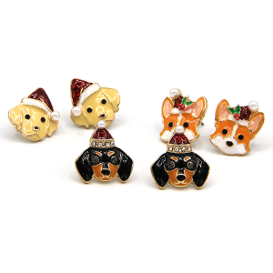 3 Set Christmas Dogs Enamel Multi Color Earrings