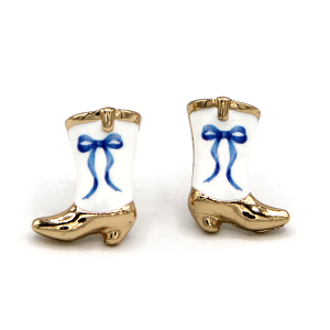 .75" Western Boot Enamel Gold Blue Earrings