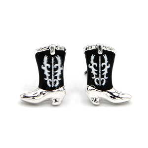 .75" Western Boot Enamel Silver Black Earrings