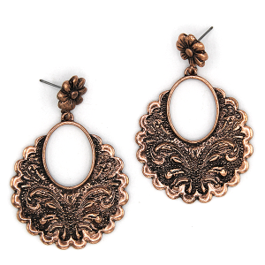 Western Design Floral Metal Drop Copper Earrings