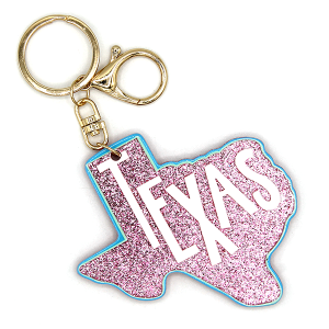 Texas Lettering Pink Light Blue Keychain Bag Charm