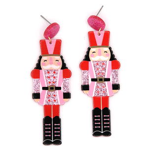Christmas Nutcracker Resin Pink Earrings