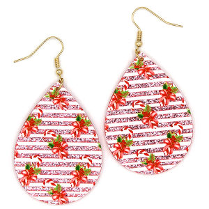 Christmas Candy Cane Stripe Teardrop Pink Earrings