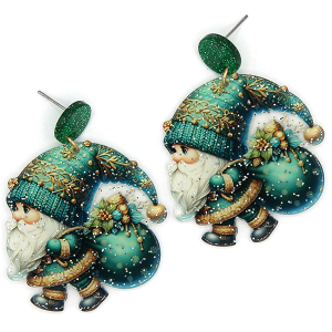Christmas Santa Resin Drop Green Earrings